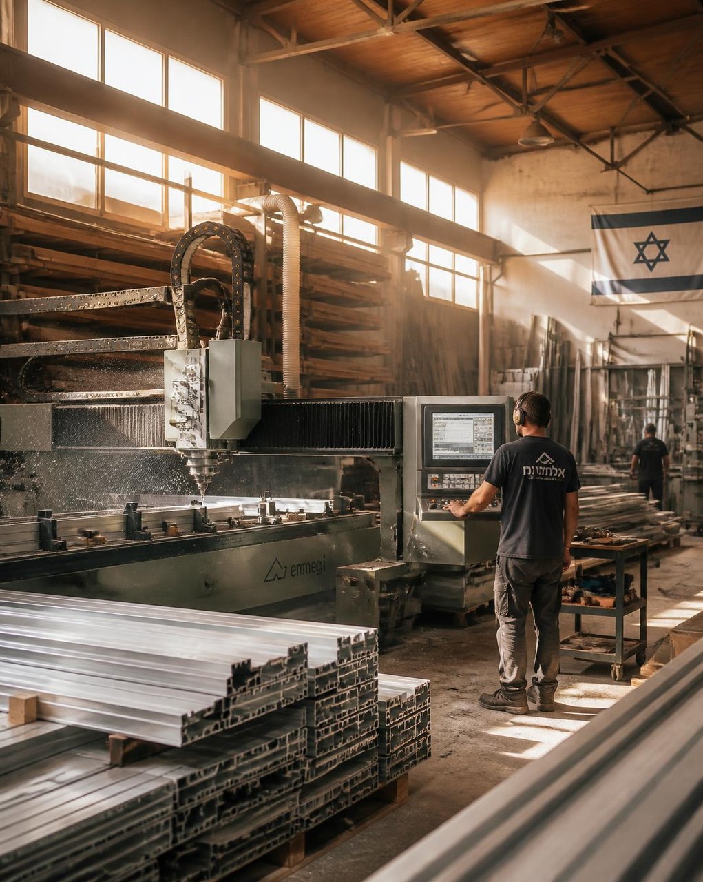 ייצור פרופילי אלומיניום ועץ במפעל של אור וצל